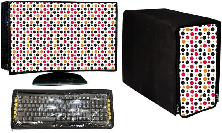 Genius Cart Printed Cream Computer Desktop3 in 1 DustProof Cover Combo 18 Inch Computer Desktop CPU Keyboard Cover Set of 3 - 21x1.5x13 Inch, Design 17