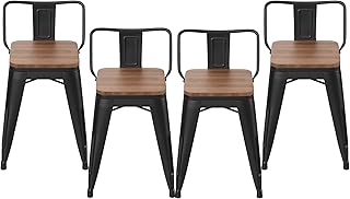 HAOBO Home Industrial Metal Barstools Classroom Stools Low Back Bar Stools with Wooden Seat [Set of 4] 18" Dining Chair Short Stools
