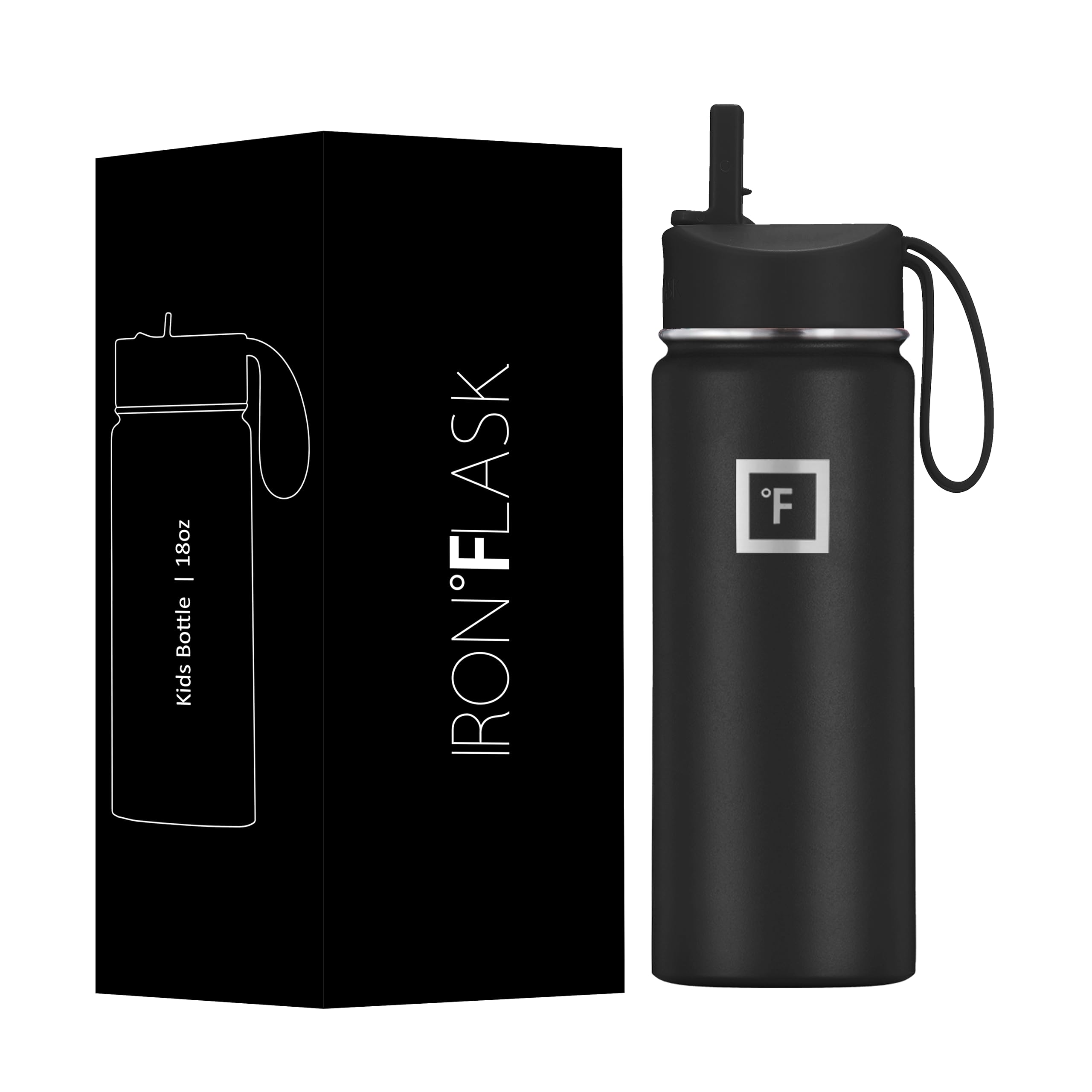 IRON °FLASK Kids Water Bottle 18 Oz, Straw Lid, 20 Name Stickers