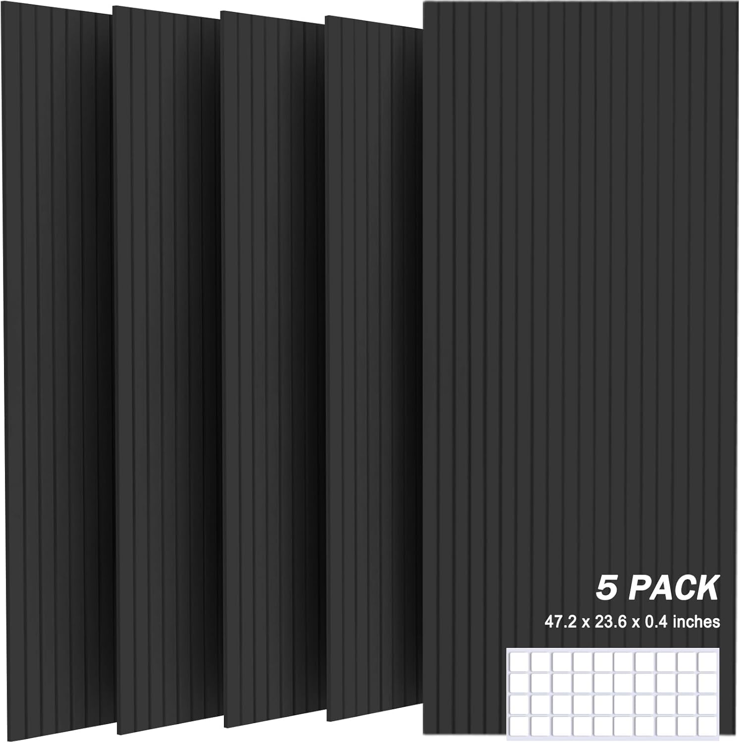 5 Pack Large Acoustic Panels, 48"X24"X0.4" Sound Proof Foam Panels for Walls, Sound Dampening Panels, Sound proof panels for walls, Soundproof Wall Panels for Home Studio&Office Decor.(Black) 5 Pack Black