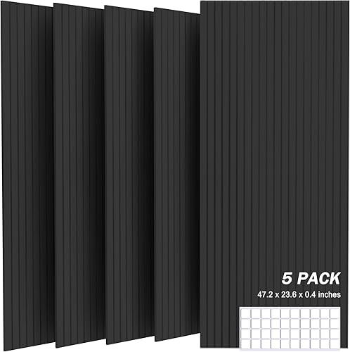 Paquete de 5 paneles acústicos grandes, paneles de espuma a prueba de sonido de 48 x 24 x 0.4 pulgadas para paredes, paneles de amortiguación de