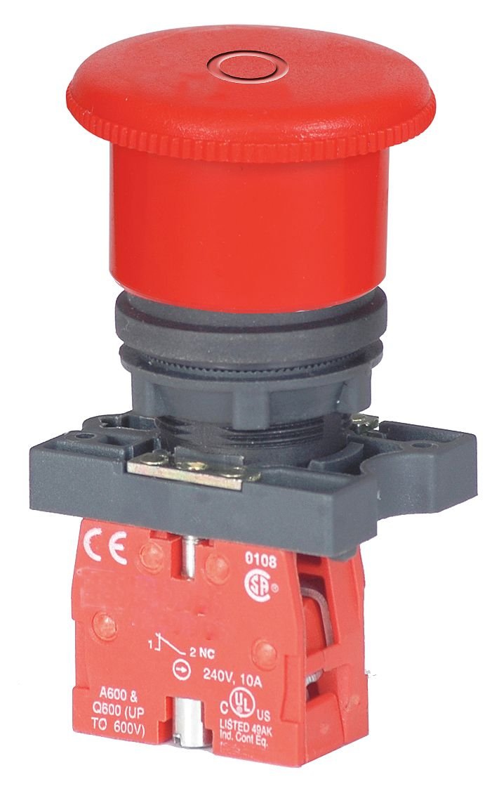 E-Stop Push Button, Non-Ill, 22Mm, 1Nc, Red