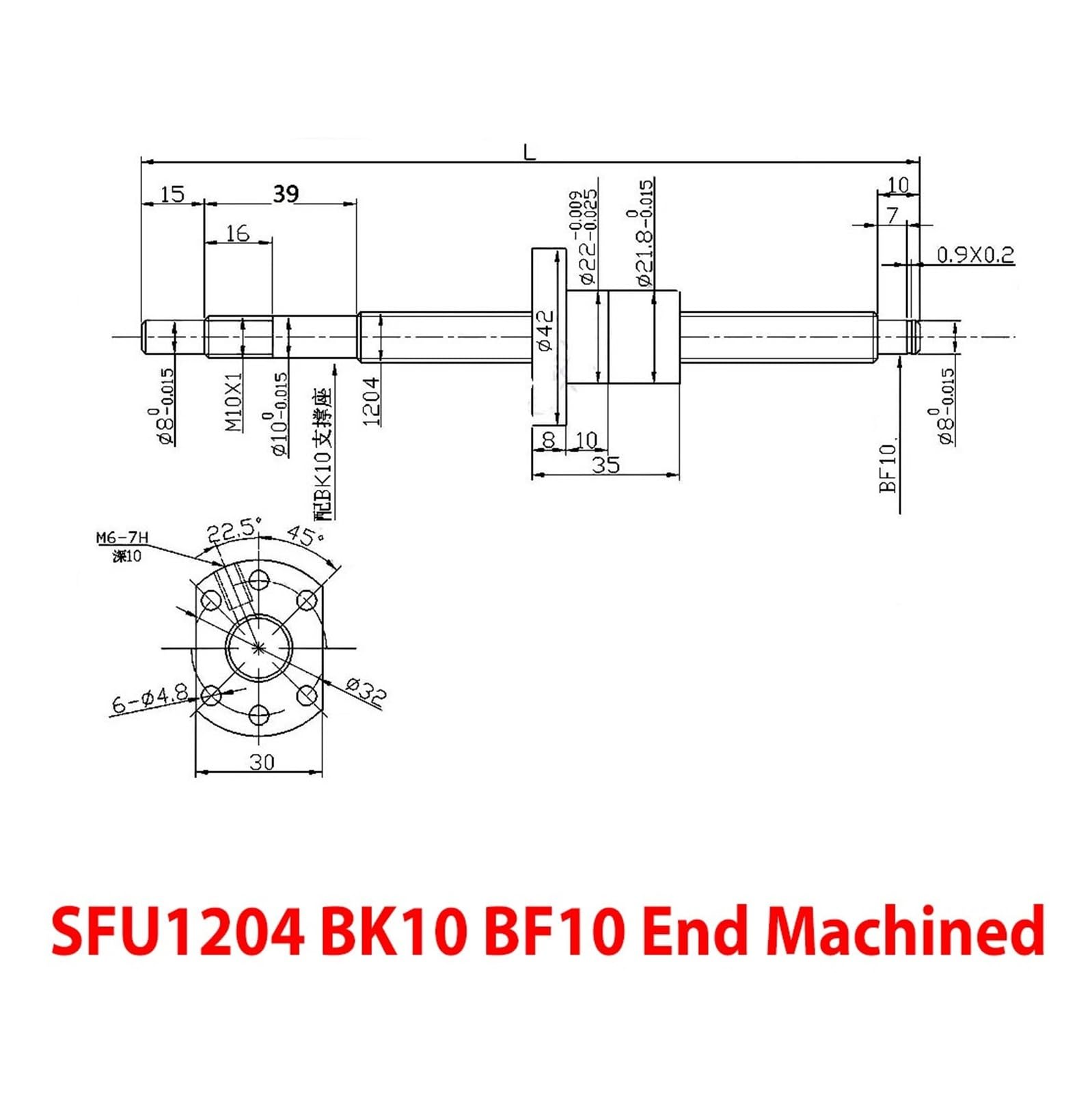 Zestaw śrub kulowych, SFU1204 RM1204 Walcowana śruba kulowa C7 RH 12x4mm 250-1000mm BK10 BF10 1204-3 Nakrętka(750mm)
