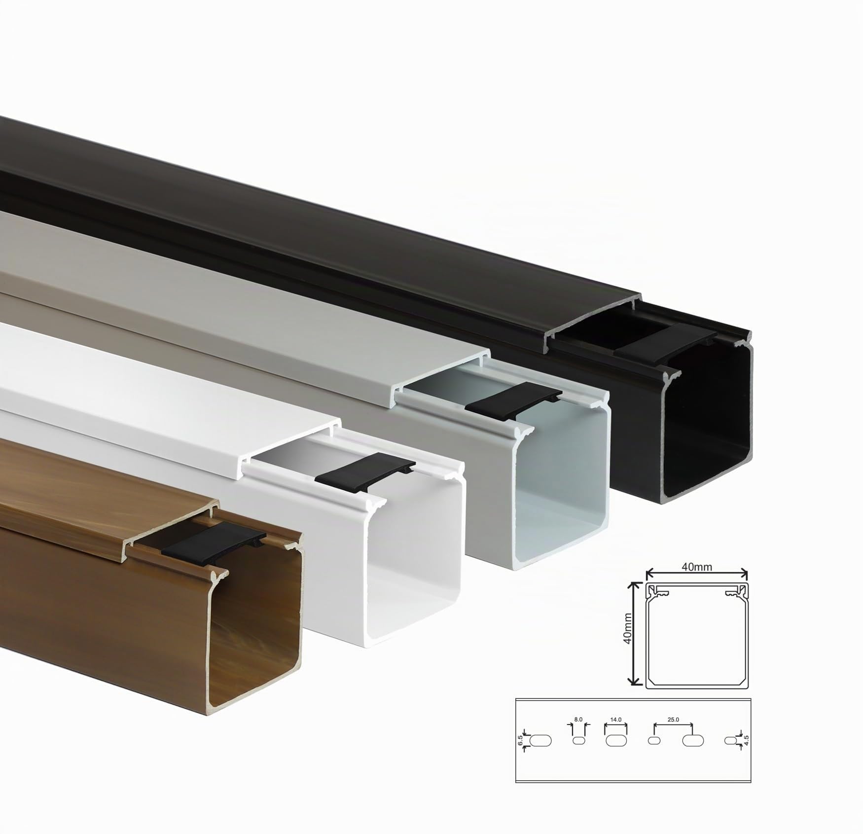 KOMIB - KK4040BR Hochwertige Kabelkanal 40 x 40 x 2000mm Braun 10 Meter - 5 x 2m (5 Stück) Elektroinstallation/Kabelmanagement - VDE