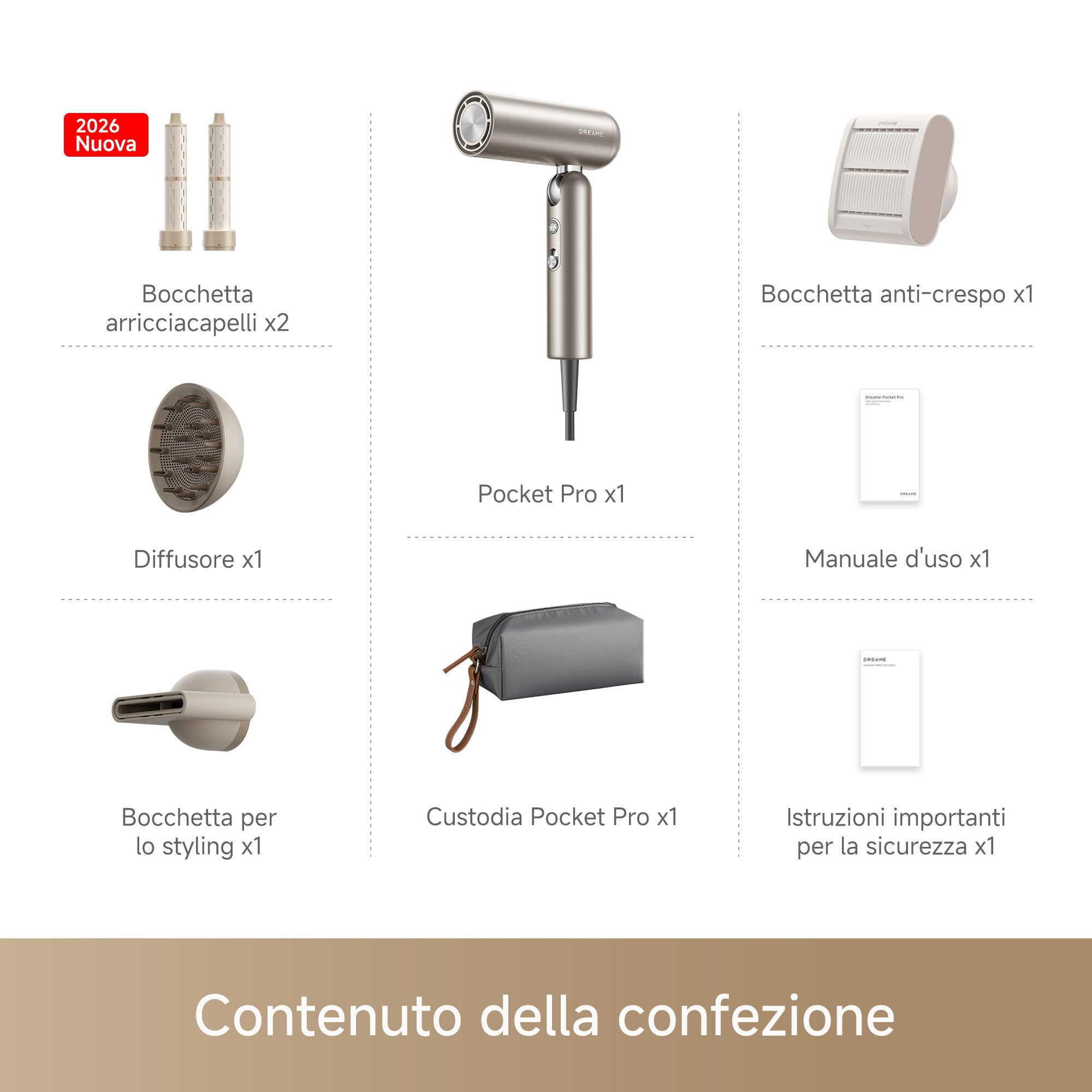 DREAME Pocket Pro Asciugacapelli ad Alta Velocità, Pieghevole in 3 Forme, con Soli 300 g, Motore da 110,000 Giri/Minuto, 300 Milioni di Ioni Negativi/cm³, 57°C, Asciugatura 40s, 2026 Nuova Versione