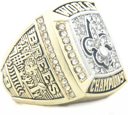 Anillo de campeones de fútbol de Nueva Orleans 2009 con caja de madera tamaño 11, Madera, Zirconia cúbica