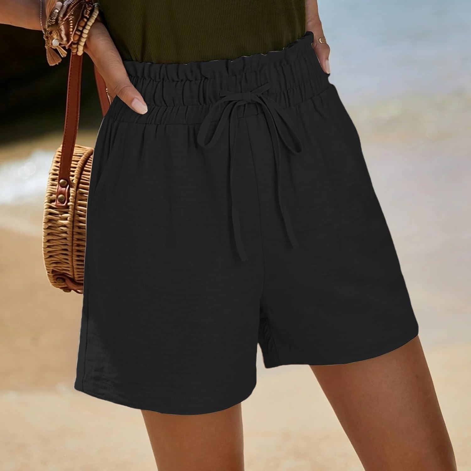 GaoCold Linen Shorts for Women High Waist Wide Leg Lounge Drawstring Shorts Dressy Casual 2026 Summer Beach Vacation Clothes - Image 3