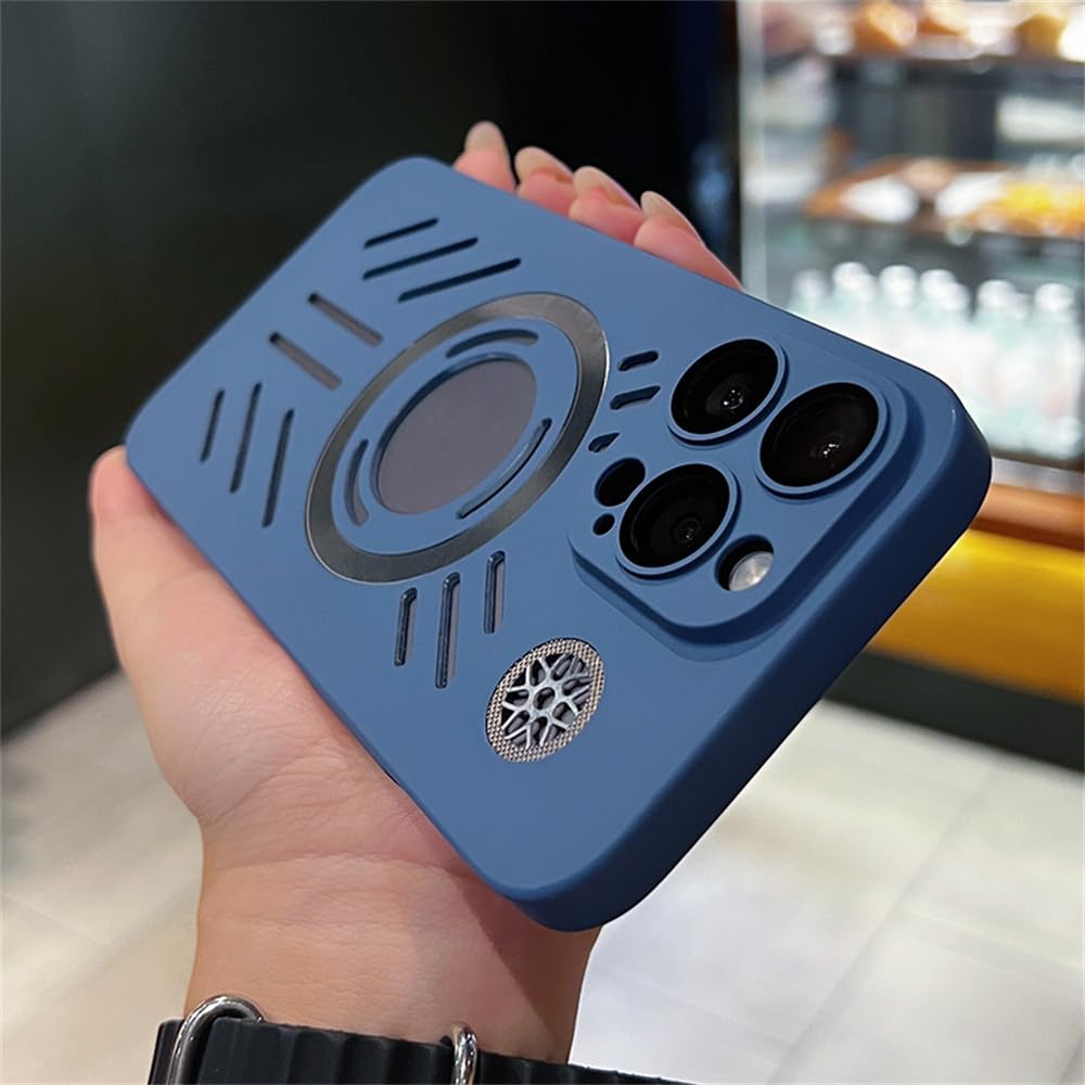Coque magnétique pour iPhone 13 finition grille bleu marine - 7