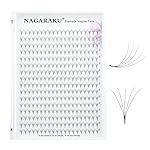 NAGARAKU Premade Fans Eyelash Extensions 320 Fans 5D Volume 0.07mm D curl 9mm Sharp Narrow Stem Clusters Thin Pointy Base Russian Pre Fanned Fluffy Matte Black