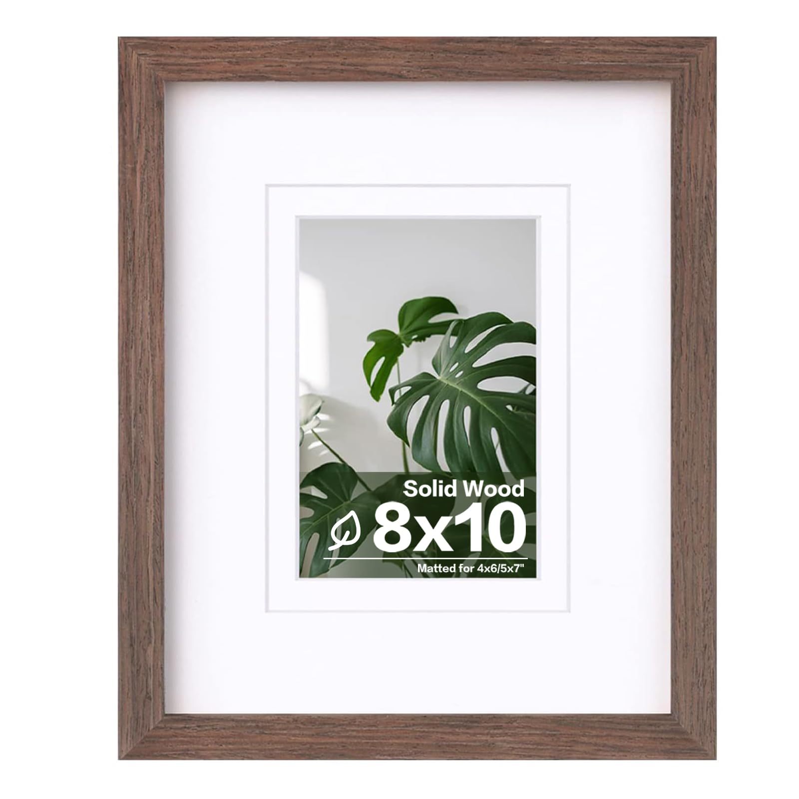 Egofine 8x10 Picture Frame Made of Solid Wood with Plexiglass, Display Pictures 4x6/5x7 with Mat or 8x10 Without Mat for Tabletop and Wall Mounting,