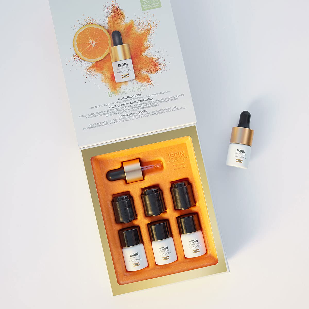ISDIN Isdinceutics Flavo-C Forte (3 butelki), Serum z 15% czystą i świeżą witaminą C, zapewnia nawilżenie, elastyczność i wzmacnia barierę skórną
