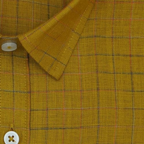 Image of GHPC Cotton Linen Graph Checks Half Sleeves Regular Fit Shirt for Men