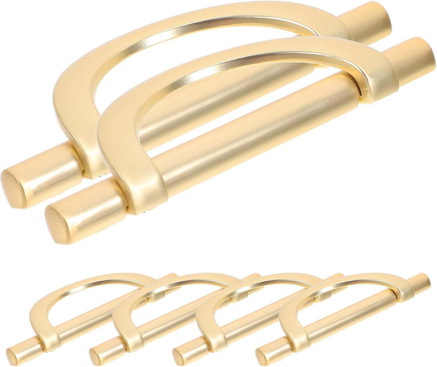 Cabilock 6pcs Zinc Alloy Cabinet Door Handles Half-Round Metal Pulls for Wardrobe Dresser Drawer, Brushed Gold Finish, Replacement Furniture Hardware for Kitchen and Closet