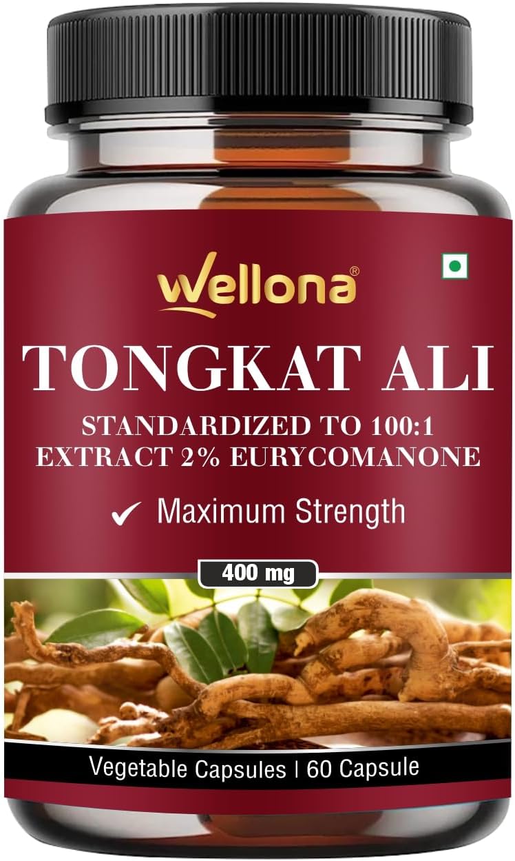 Tongkat Ali Supplement Root Extract 400mg Capsules, 2% Eurycomanone Herbal Supplement for Men | Standardized to 100:1 | Maximum Strength (60 Veg Capsules) (Pack of 1)