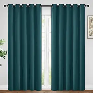 Yakamok Blackout Curtains for Bedroom 2 Panels Set 108 Inch Length Thermal Insulated Room Darkening Dark Black Out Drapery Grommet Window Treatments Drapes for Living Room,62x84, Dark Teal