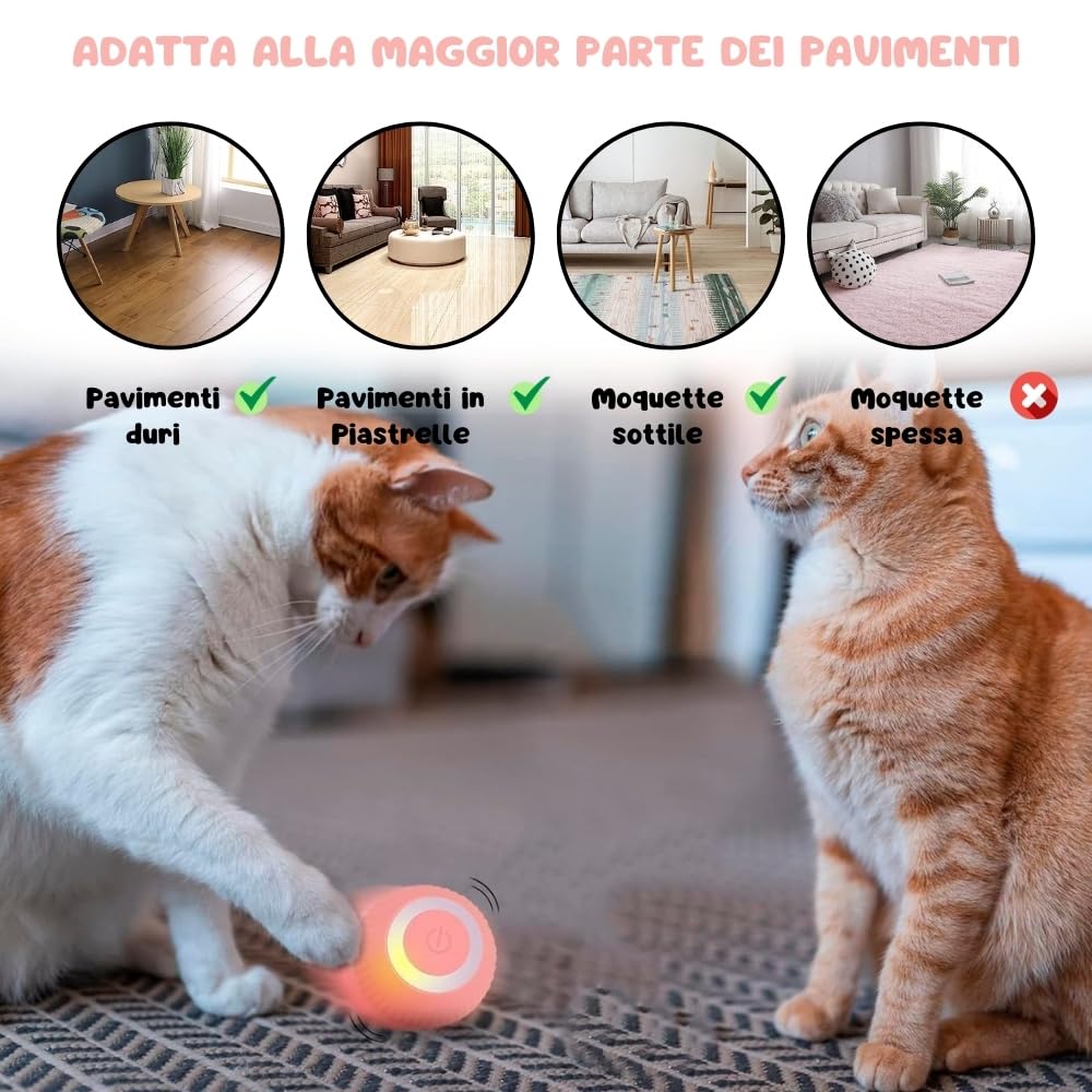 Yourbestfriendshop® Giochi Interattivi per Gatti | Power Ball 2.0 Gatto | Pallina Gatto Automatica | Gioco Gatti Interattivo | Pallina per Gatti che si Muove da Sola | Divertimento Assicurato (Rosa)