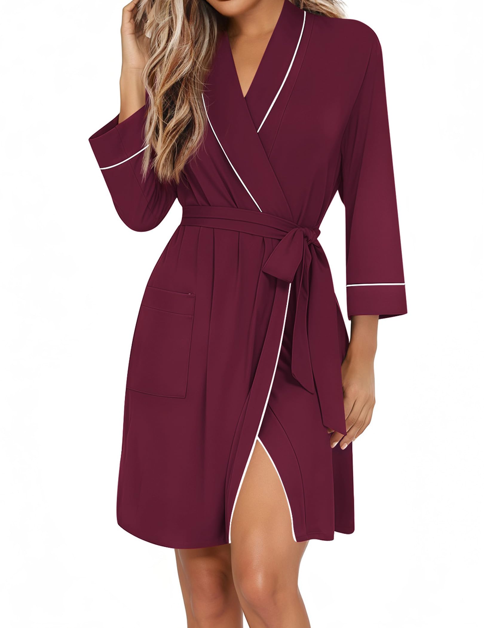 Ekouaer Women Robes Shawl Collar Bathrobe Short Kimono Robe Soft Knit Bathrobes Ladies Sleepwear with Pockets S-XXL