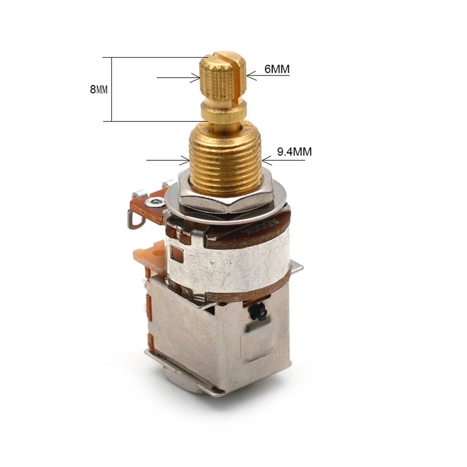 2 potenciómetros de control de empuje/empuje de eje de latón - A500K/B500K/A250K/B250K, for piezas de guitarra(B500K 2Pcs)