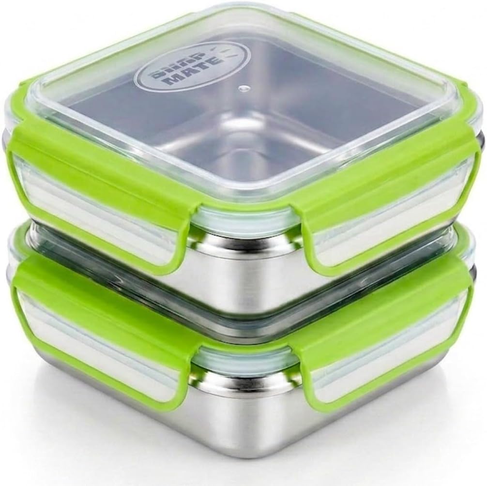 Set of 2 Stainless Steel Sandwich Containers - Food Grade Metal Base with a BPA Free, Leakproof & Airtight Sealed Lid. Great for Sandwiches, Snacks, Meal Prep & Food Storage - Sandwich Box