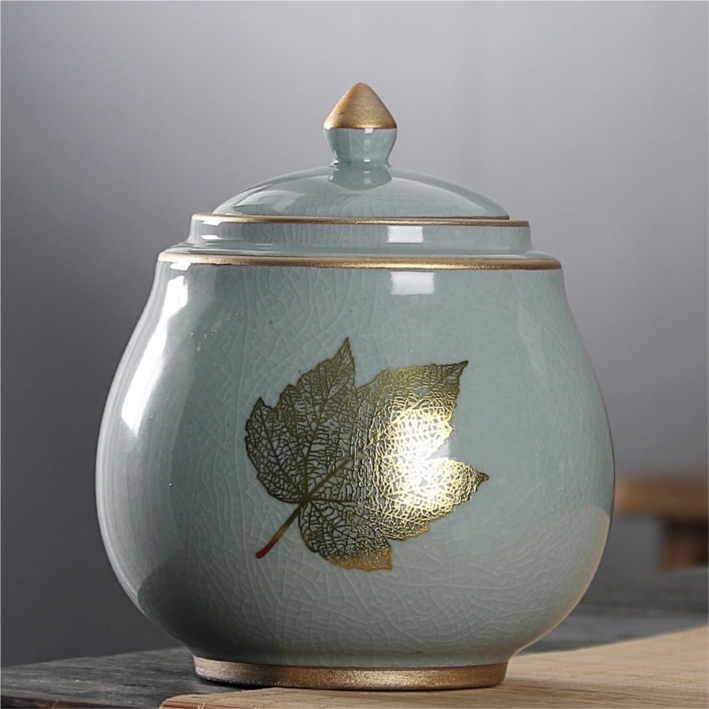 Tarro de almacenamiento de té a granel, de cerámica, grande, azul y dorado, sellado, tarro individual, para el hogar, cocina, almacenamiento de alimentos, organizador de té (A)