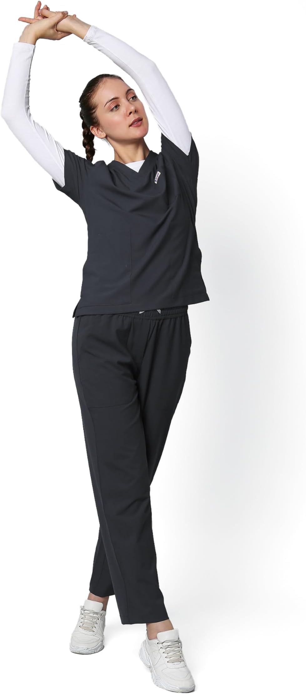 KNYA Ecoflex Women's Scrub suit | 5 Pocket | 4 Way stretch | Athleisure Work Wear |For Doctors(S, Steel Grey)