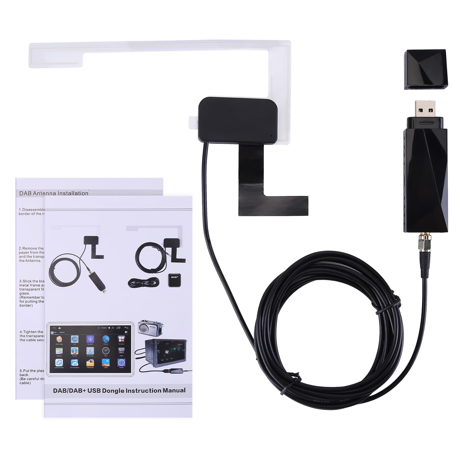 USB Android DAB+ Autoradio Adapter mit Digitaltuner und Antenne, Digital Audio Broadcast Kfz-Antenne