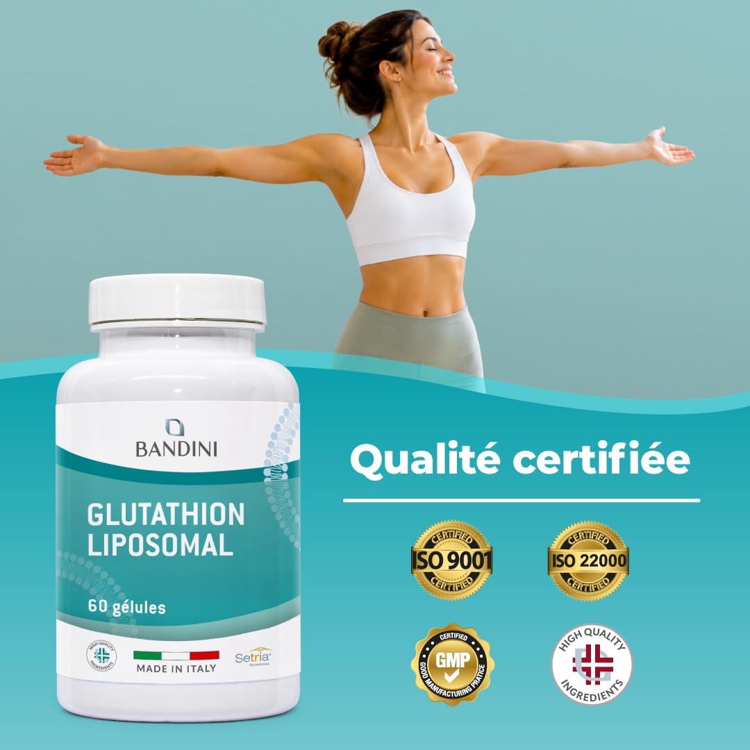 Bandini® Glutathion Liposomal Réduit 60 Gélules, Forme Active L-Glutathion | (Setria) Réductase Bioactif, Haut Dosage, Absorption & Biodisponibilité, L Glutathione Puissant Antioxydant Naturel Anti-âge