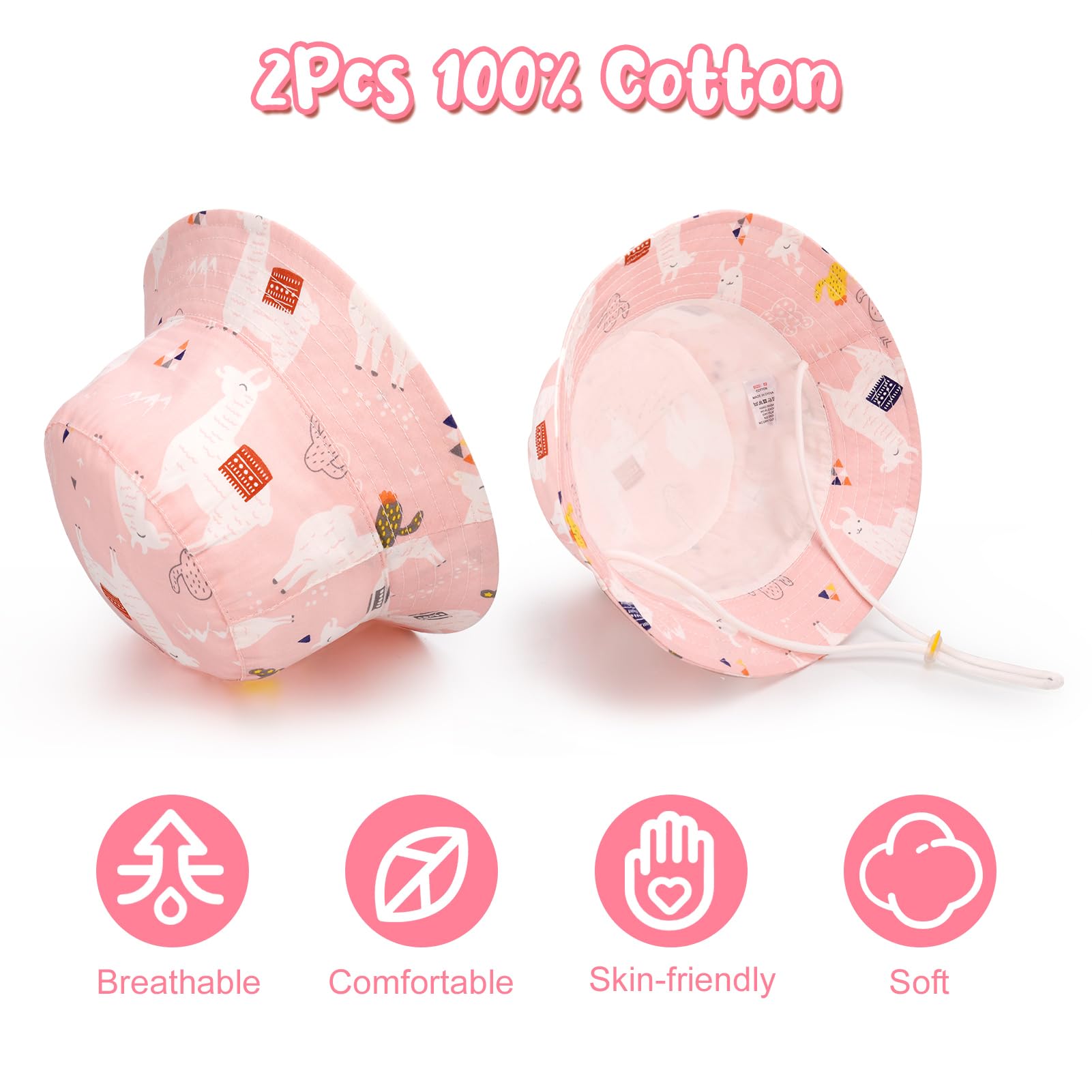 2 Pieces Toddler Sun Hat Kids Bucket Sun Hat Baby Cute Print Summer Hat with Adjustable Head Drawstring and Chin Strap Outdoor Kids Summer Protection Bucket Hats - 3