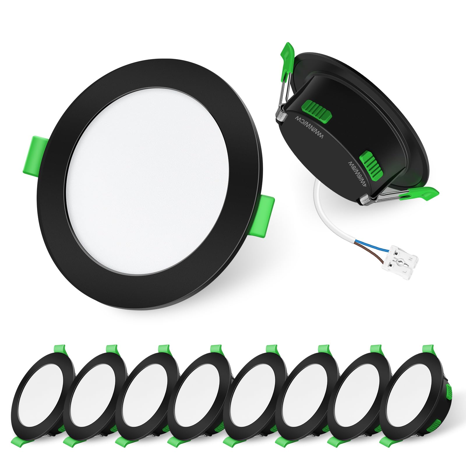 ALUSSO LED Einbaustrahler 230V Schwarz Dimmbar, 4W/6W/8W Verstellbar LED Spots, 3CCT 3000K/ 4000K/6500K Deckenspots, Ultra Flach 68mm Deckenleuchte, IP44 für Badezimmer Küche, 10er Set
