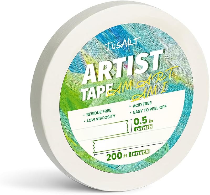 Artist Tape for Watercolor Paper, 1/2 inch Wide 200FT Long, White Art Tape for Masking, Drafting and Painting, Acid Free, Low Tack