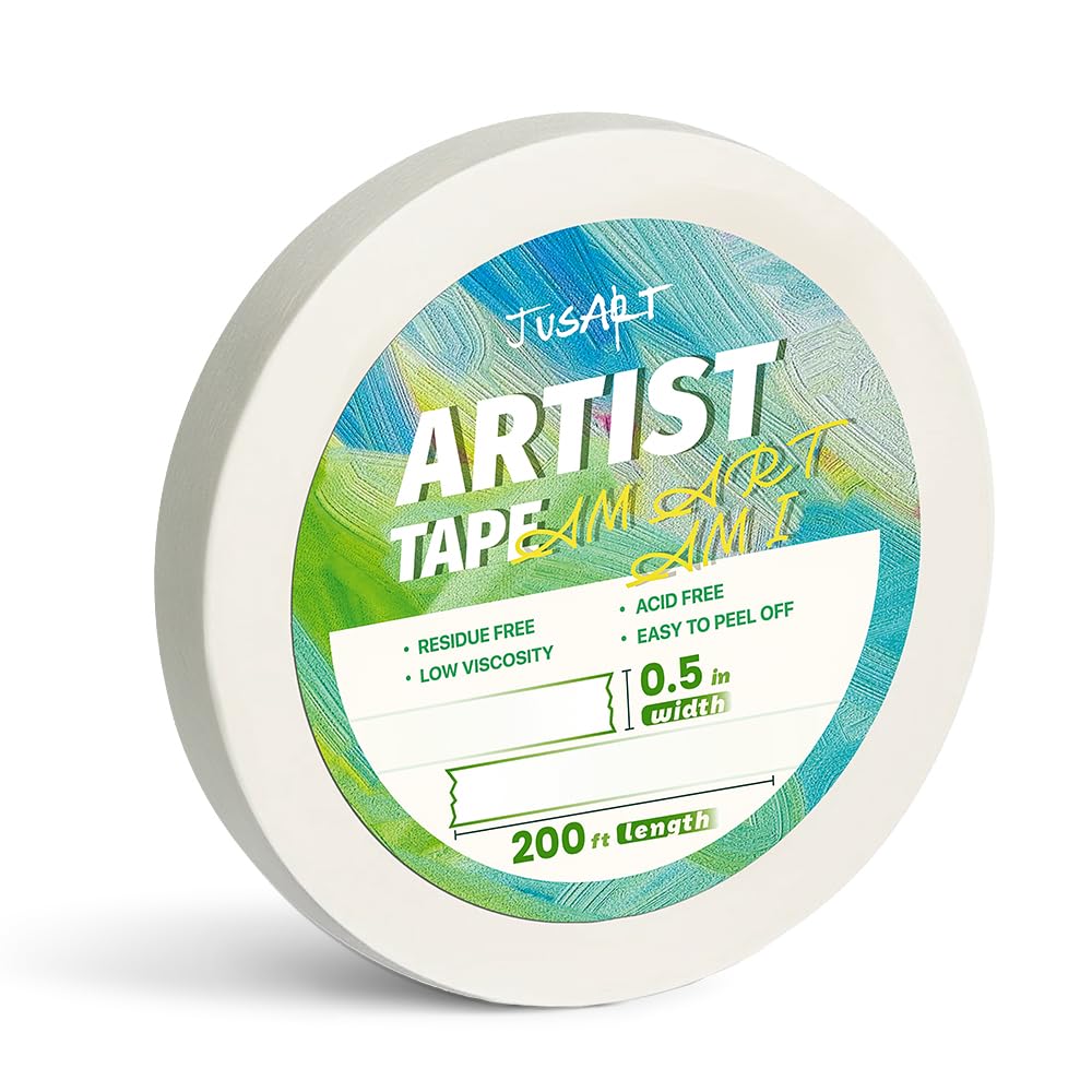 JusArt Künstlerklebeband für Aquarellpapier, 12,7 mm breit, 61 m lang, weißes Klebeband zum Abkleben, Zeichnen und Malen, säurefrei, schwach klebend