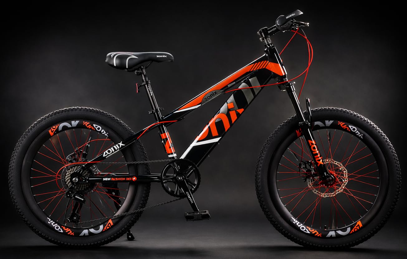 Zonix Kinderfahrrad 22 Zoll Mountainbike für Jungen und Mädchen von 6–10 Jahren – Shimano 7-Gang Schaltung, Doppelscheibenbremsen, gefedert, Rot