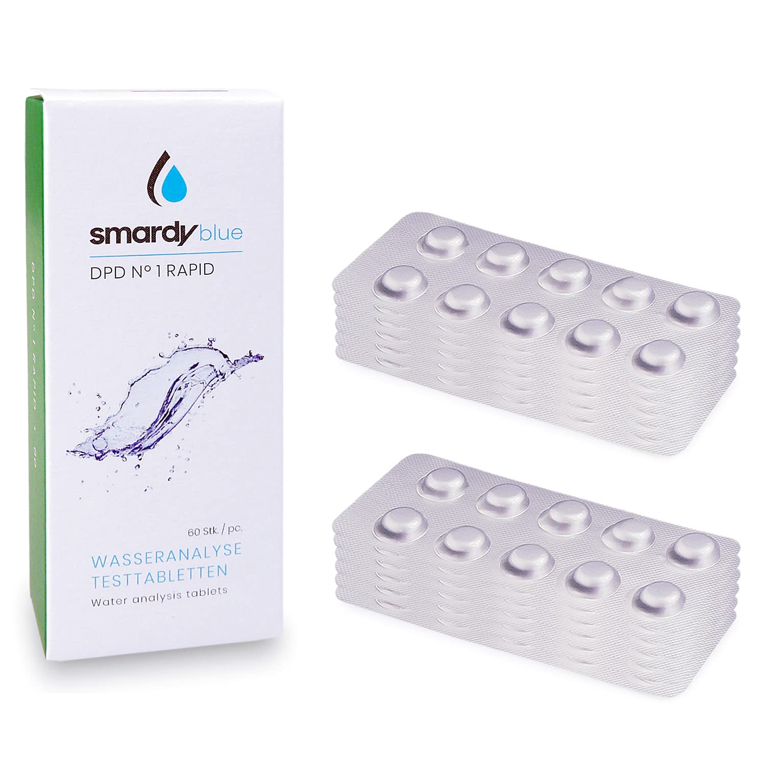 smardy Probador Kit - 240 Pastillas de Prueba Rápida para Agua Potable, Acuario, Piscina - 120 Phenol Red (Valor de PH) y 120 DPD1 (Cloro libre, Bromo) & 1x Medidor de Agua & Caja de Almacenamiento
