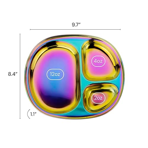 Miniatura 8 de Ahimsa Platos de acero inoxidable para niños, platos divididos para niños, diseño pediatra, plato no tóxico, sin BPA y apto para lavavajillas