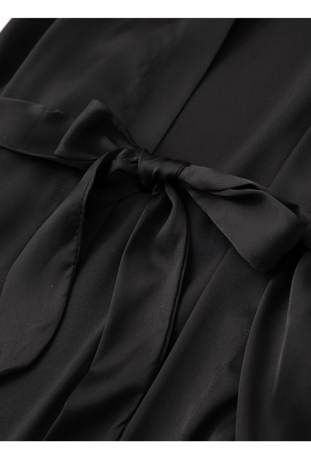 OZEO Pigiama Raso Donna,Accappatoio Kimono in Due Pezzi di Raso Nero Vestaglia Sexy con Cuciture in Pizzo Leggero Abito con Lacci Abito da Sposa Babydoll Bademantel Damen,S