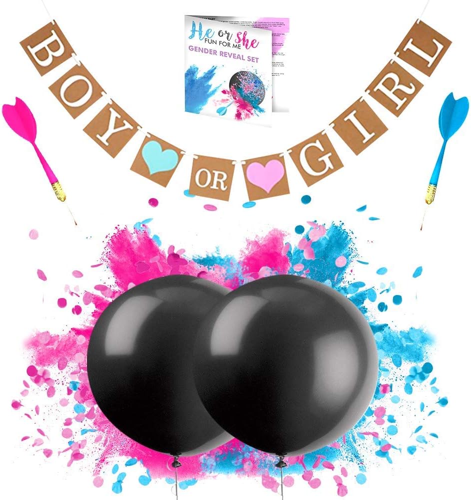 Gender Reveal Balloon 2x 36 inch SUPER Big Powder Smoke and Confetti