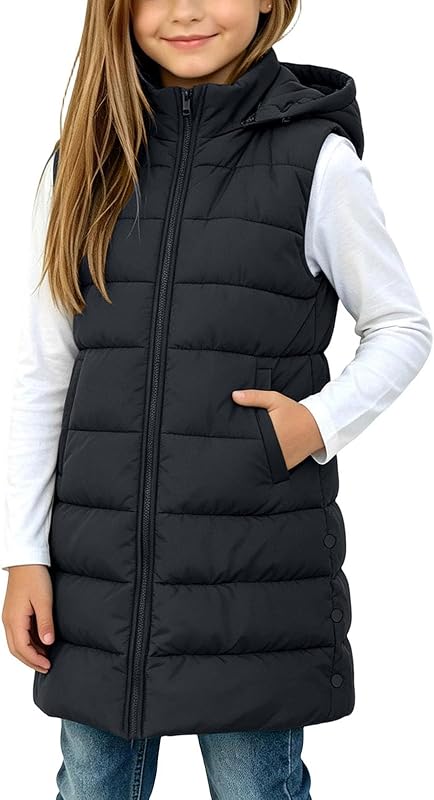 Gouuuia Girls Long Hooded Puffer Vest Zip – product photo 8 of 9