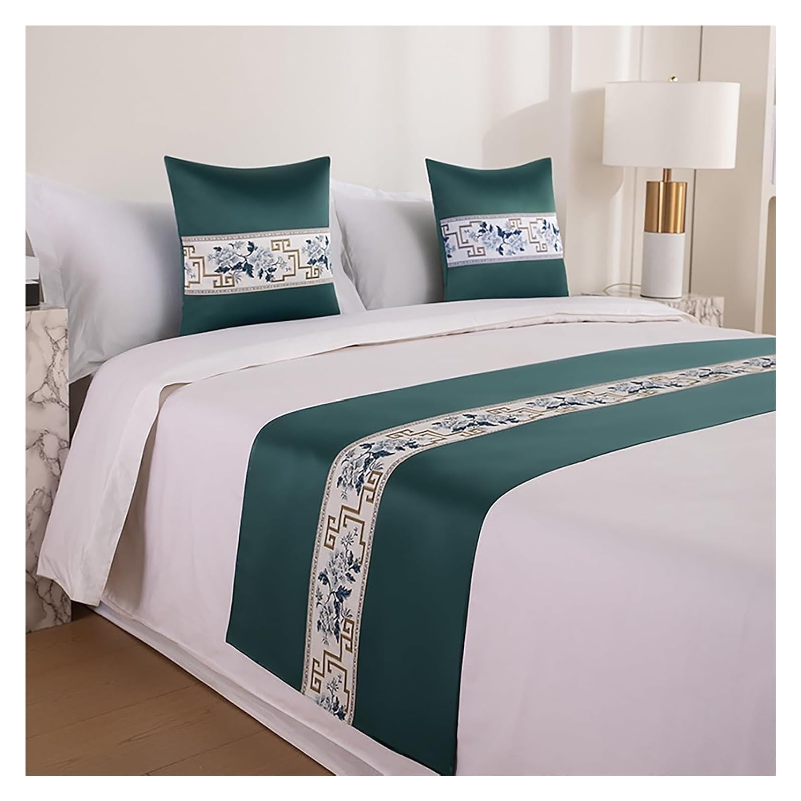 JFGCTYHXY Bed linen throws, Chinese Style Embroidery Bed Runners For Bedroom Hotel, Decorative Bedding Scarf Of Foot, End Blanket(Grün,50 * 210cm for 150cm bed)