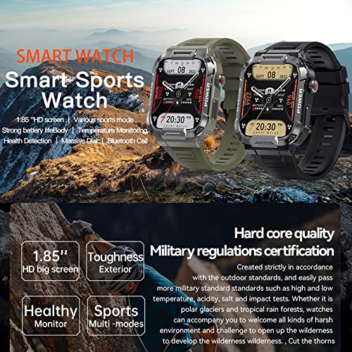 findtime Military Smart Watch Answer Make Calls Heart Rate Blood Pressure 1.85" HD Screen Mens Smartwatch for Android iOS Phones Tactical Pedometer IP68 Waterproof Fitness Watch - Image 2