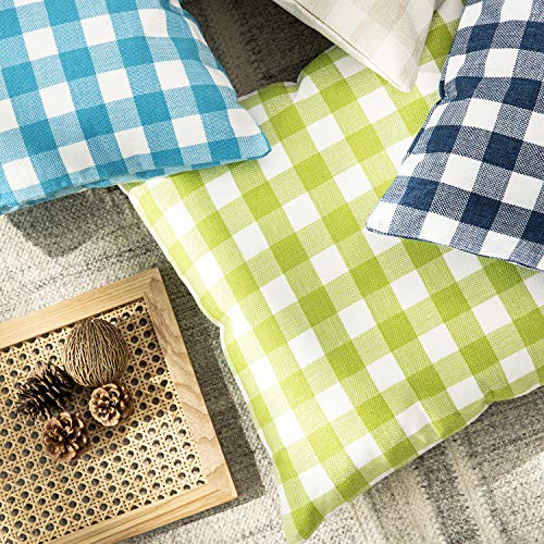 Phantoscope Pack Of 2 Checker Plaid Gingham Throw Pillow Covers Farmhouse Classic Rustic Decorative Cushion Case Square Pillowcase, Green And White, 20 X 20 Inches 50 X 50 Cm #TOP3