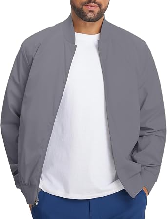 M MAELREG Mens Bomber Jacket Lightweight Casual Golf Windbreaker Spring Fall Full Zip Up Coat Jackets for Men with 4 Pockets