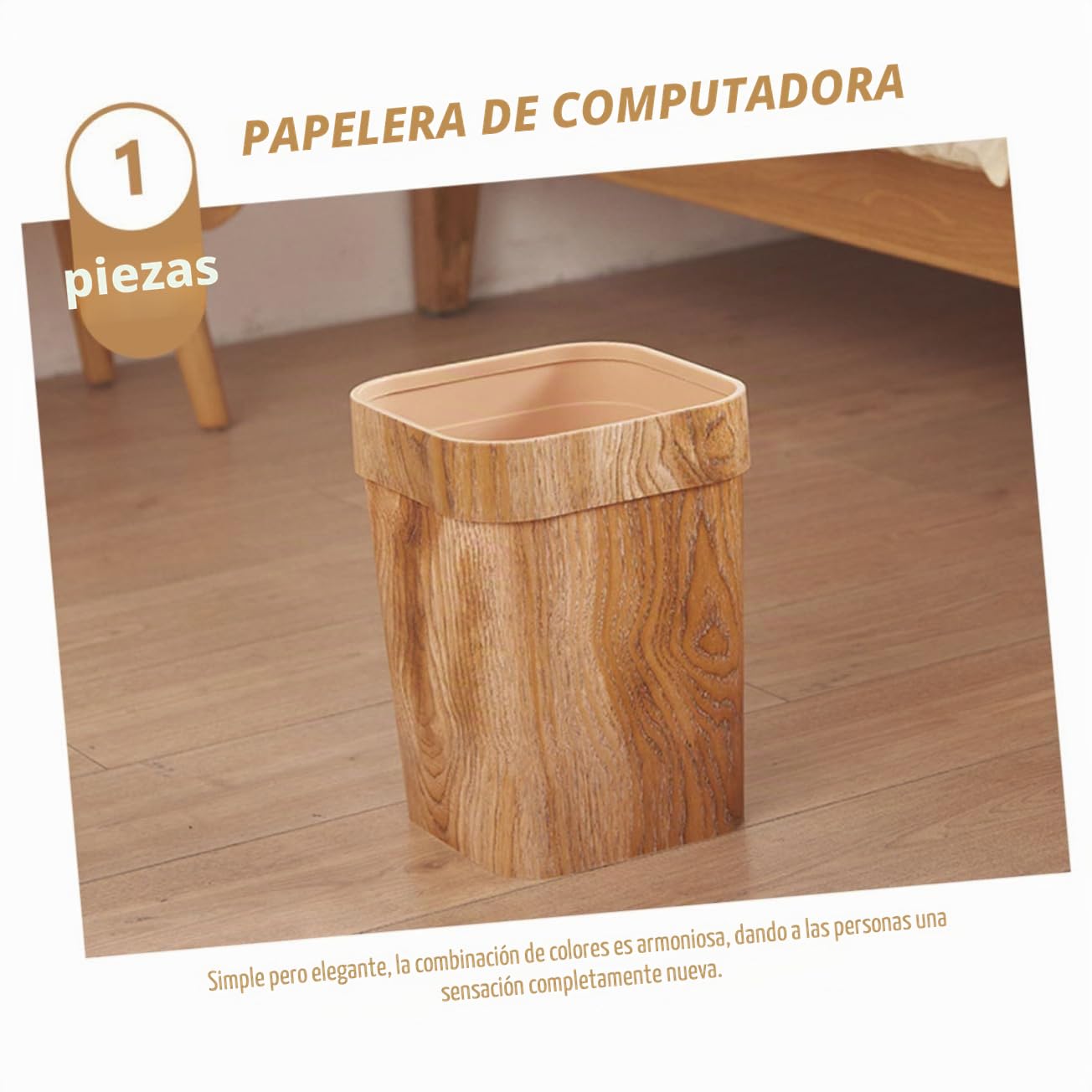 Artibetter Papelera de Gran Capacidad Nórdico con Diseño de Madera Cubo de Basura Cuadrado para Cocina Baño y Salón Contenedor Multiusos