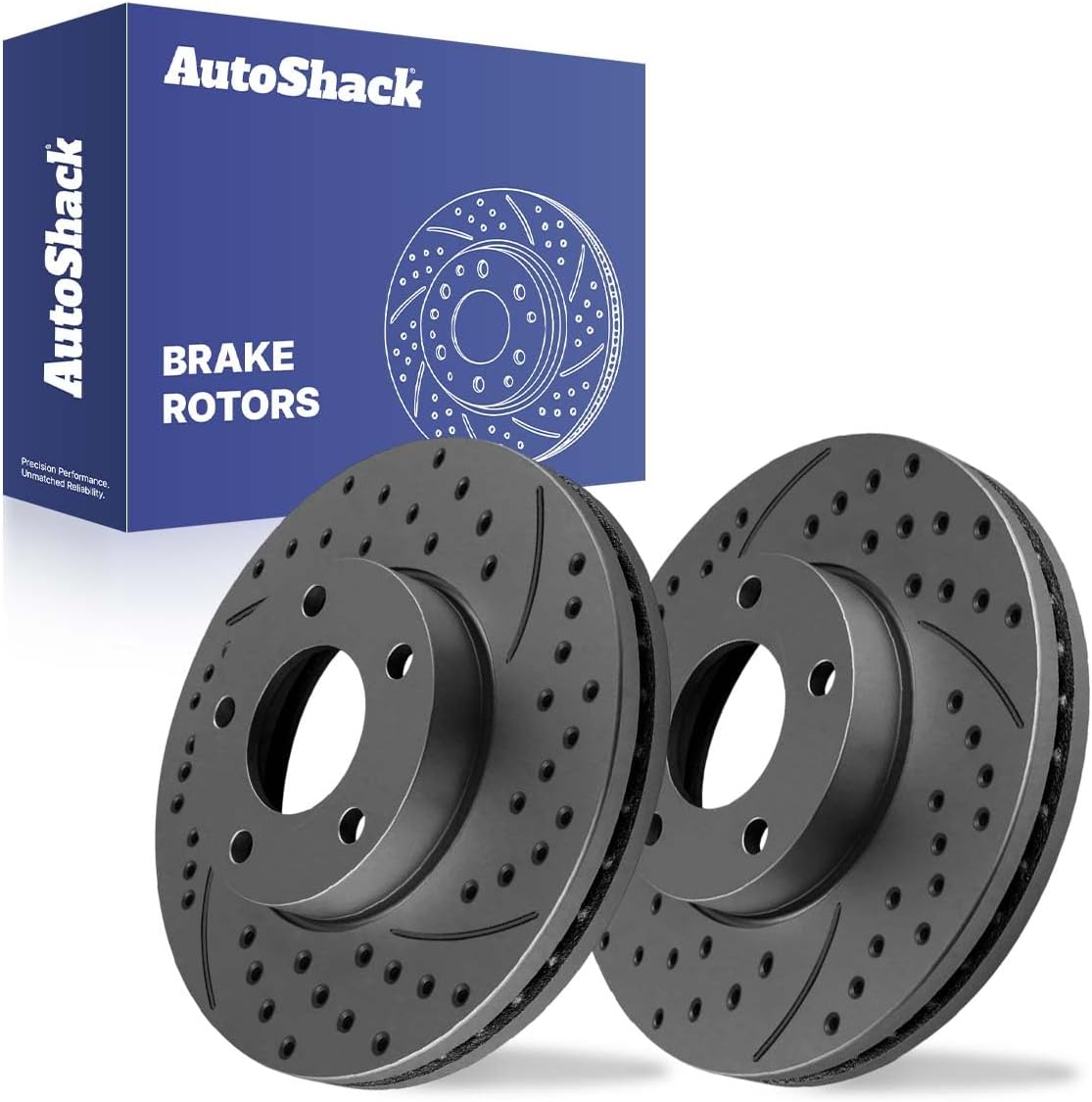 AutoShack Front Vented Drilled & Slotted Coated Brake Rotors Black Matte Finish 2-PC Set Replacement for 2004-2013 Mazda 3 2009-2013 Mazda 3 Sport BlackShield 10.94" (278 mm)