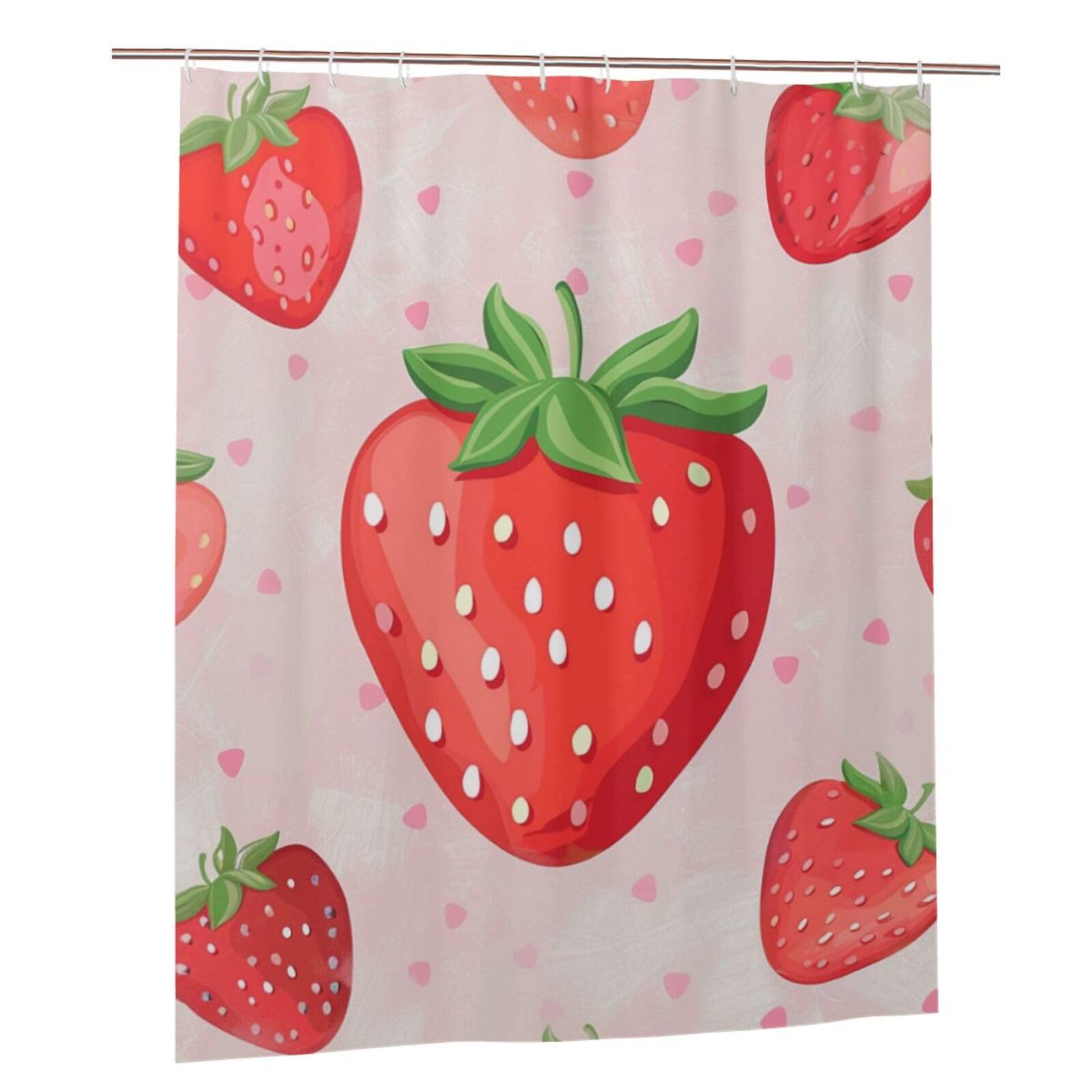 BWWHCCTI Strawberry Print Printed Shower Curtain With 12 Plastic Hooks Opaque Quick Drying Waterproof Shower Curtains Sets For Bathroom 152x183 Cm
