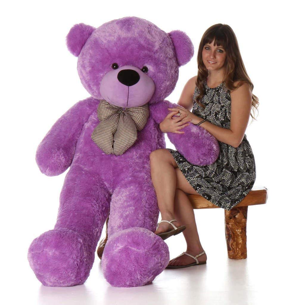 OSJS Toys Very Soft Lovable/Fluffy/SpongyHuggable Cute Teddy Bear with Neck Bow for Girlfriend/Birthday Gift/Boy/Girl/Valentine/Anniversary (Purple, 5 Feet)