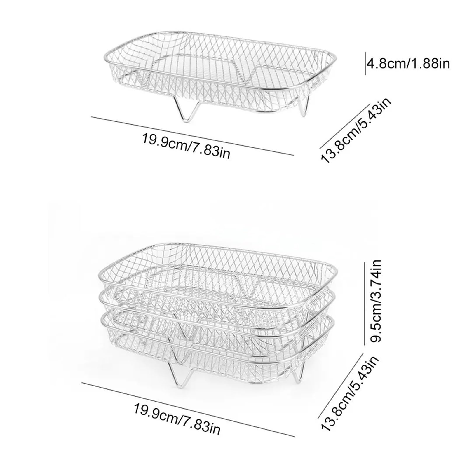 3 Schichten stapelbarer Mesh-Grillkorb, Luftfritteusen-Zubehör, 304 Edelstahl, Luftfritteuse-Rack, Heimküchen-Gadgets, Kochutensilien