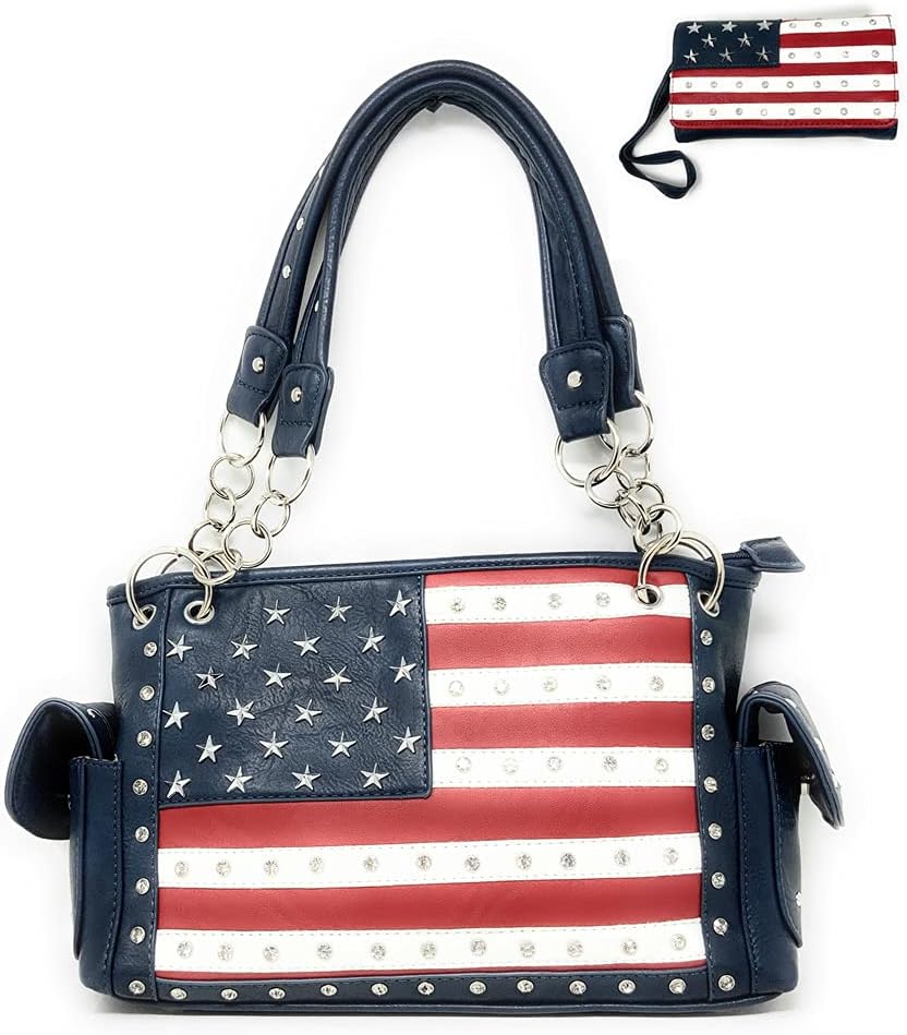 Texas West American Flag Rhinestone Women's Handbags Purse Wallet Set in Multi-Color - Image 2