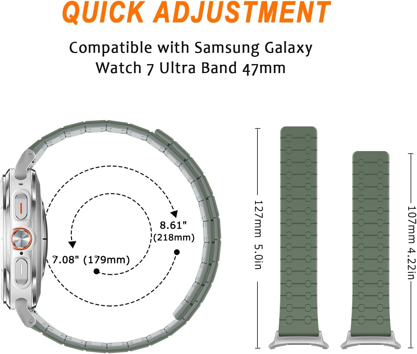 Magnetic Band Compatible with Samsung Galaxy Watch Ultra 2/Ultra (2025/2024) Band 47mm, 22mm Silicone Sport Strap for Women Men, M-Green/Gray - Image 6