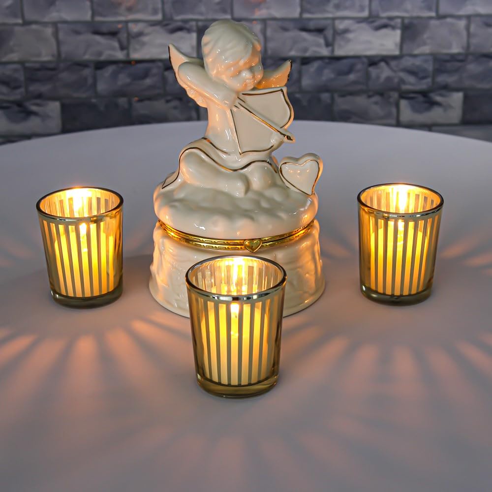 Richland Stripe Gold Metallic Glass Candle Holder Small Set of 72