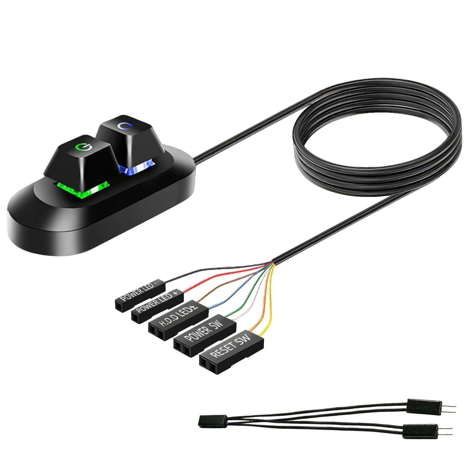 Desktop Computer External PC Power Button with RGB Light Multifunctional Computer Power Switch for Home Desktop E-Sports Internet Cafes Easy Start and Reset Control with Motherboard Cable 1.8M/5.9FT - 1